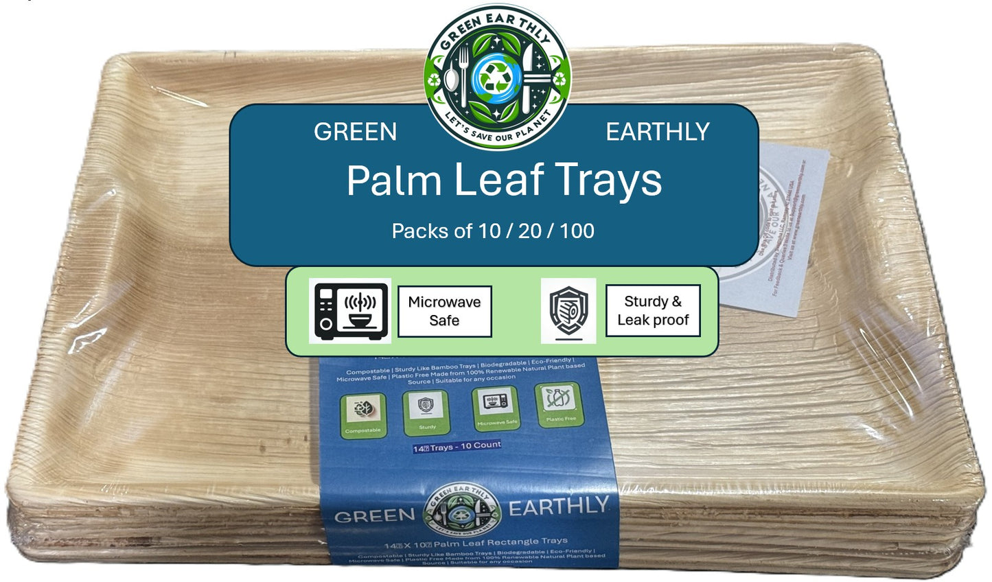 14"X10" Palm Leaf disposable Tray with Handle