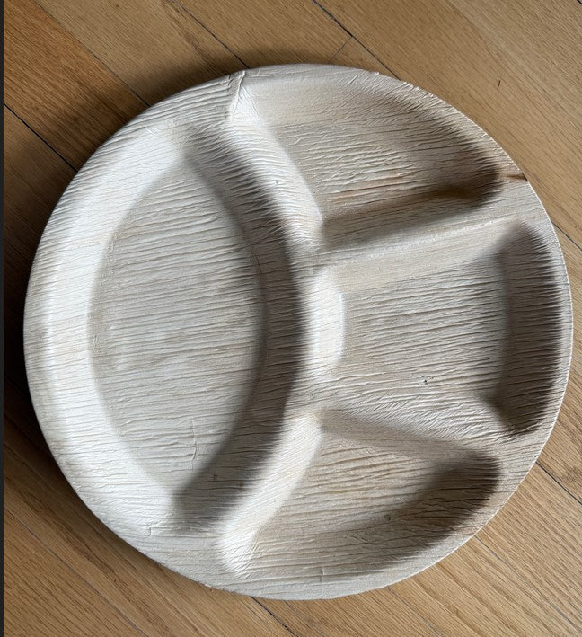 12" Round Palm Leaf Disposable 4 Compartment Dinner Plates
