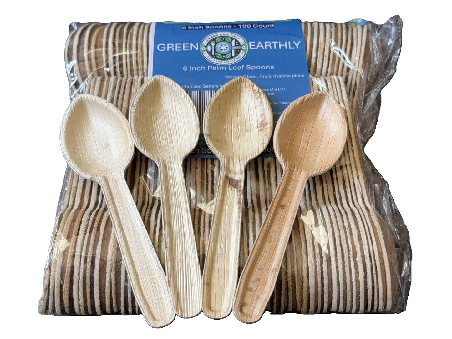 Green Earthly Palm Leaf Disposable Spoons - 100 Pack