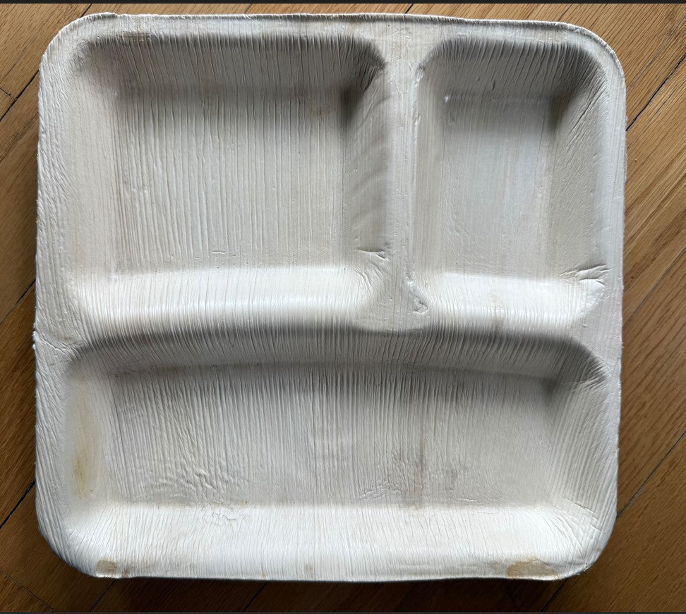 10" Square Palm Leaf Disposable 3 Compartment Dinner Plates