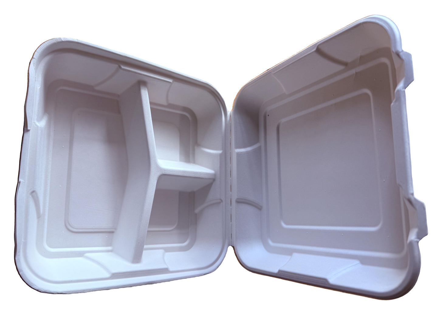 Bagasse (Sugarcane pulp) 9" X 9" 3 Compartments Square Disposable Clamshell Food Container- 50/200 Pack