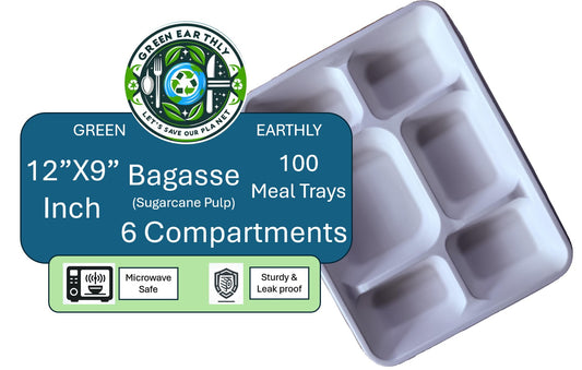 Bagasse (Sugarcane pulp) Disposable Lunch/Dinner Meal Trays- 100 Pack