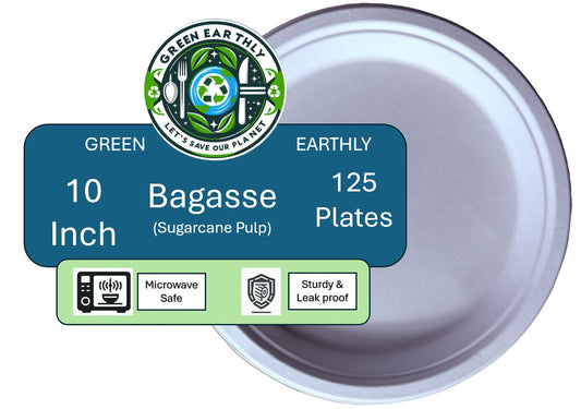 Bagasse (Sugarcane pulp) 10 Inch Round Disposable Plates- 125/500 Pack