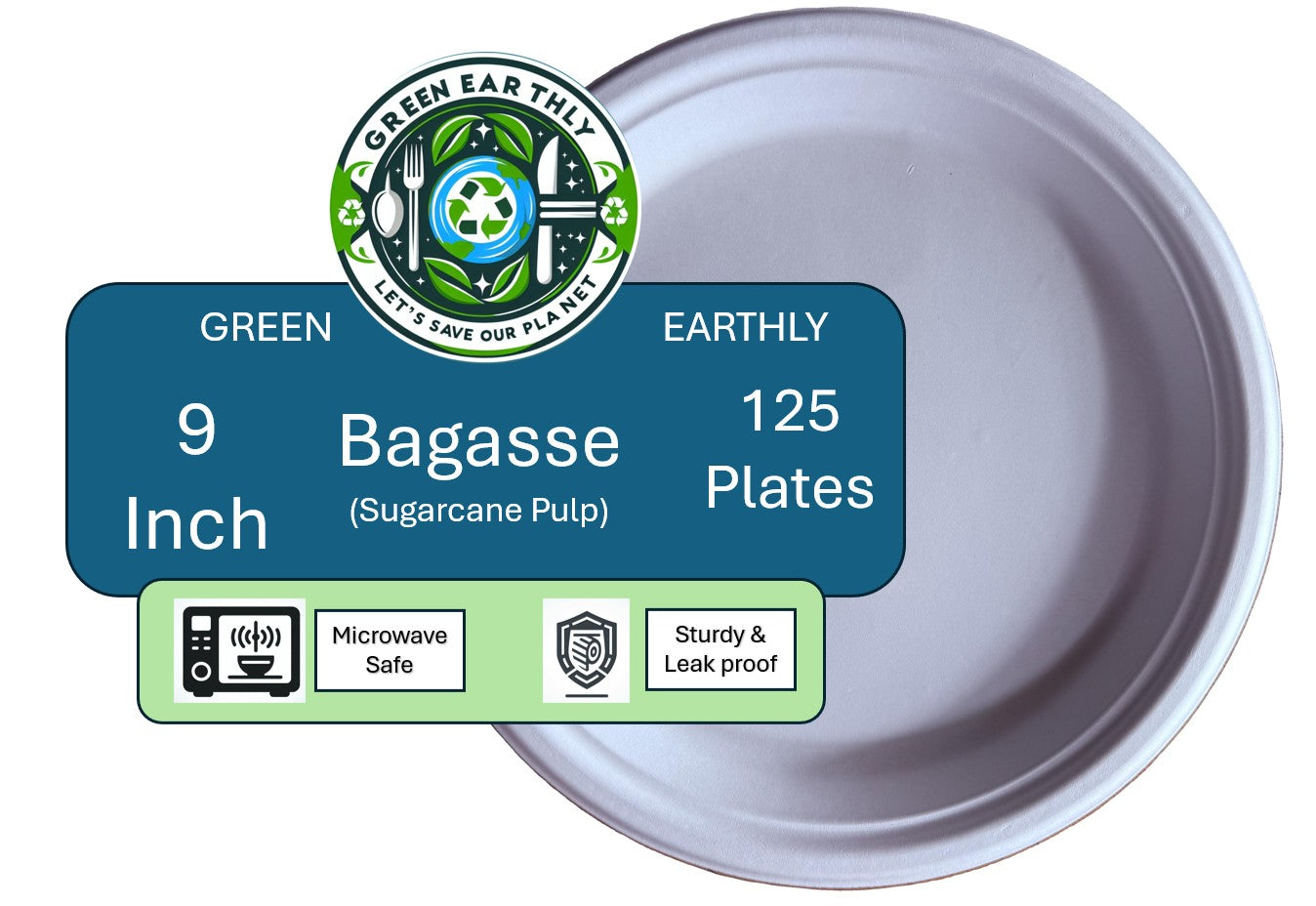 Bagasse (Sugarcane pulp) 9 Inch Round Disposable Plates- 125/500 Pack