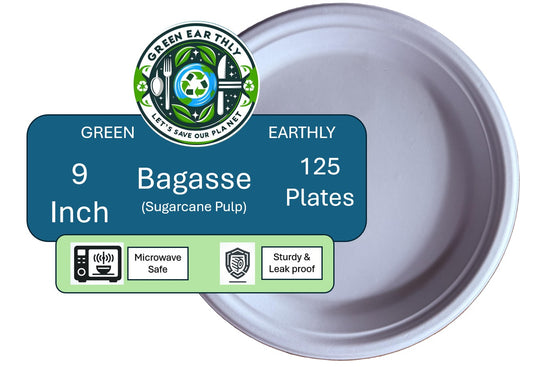 Bagasse (Sugarcane pulp) 9 Inch Round Disposable Plates- 125/500 Pack